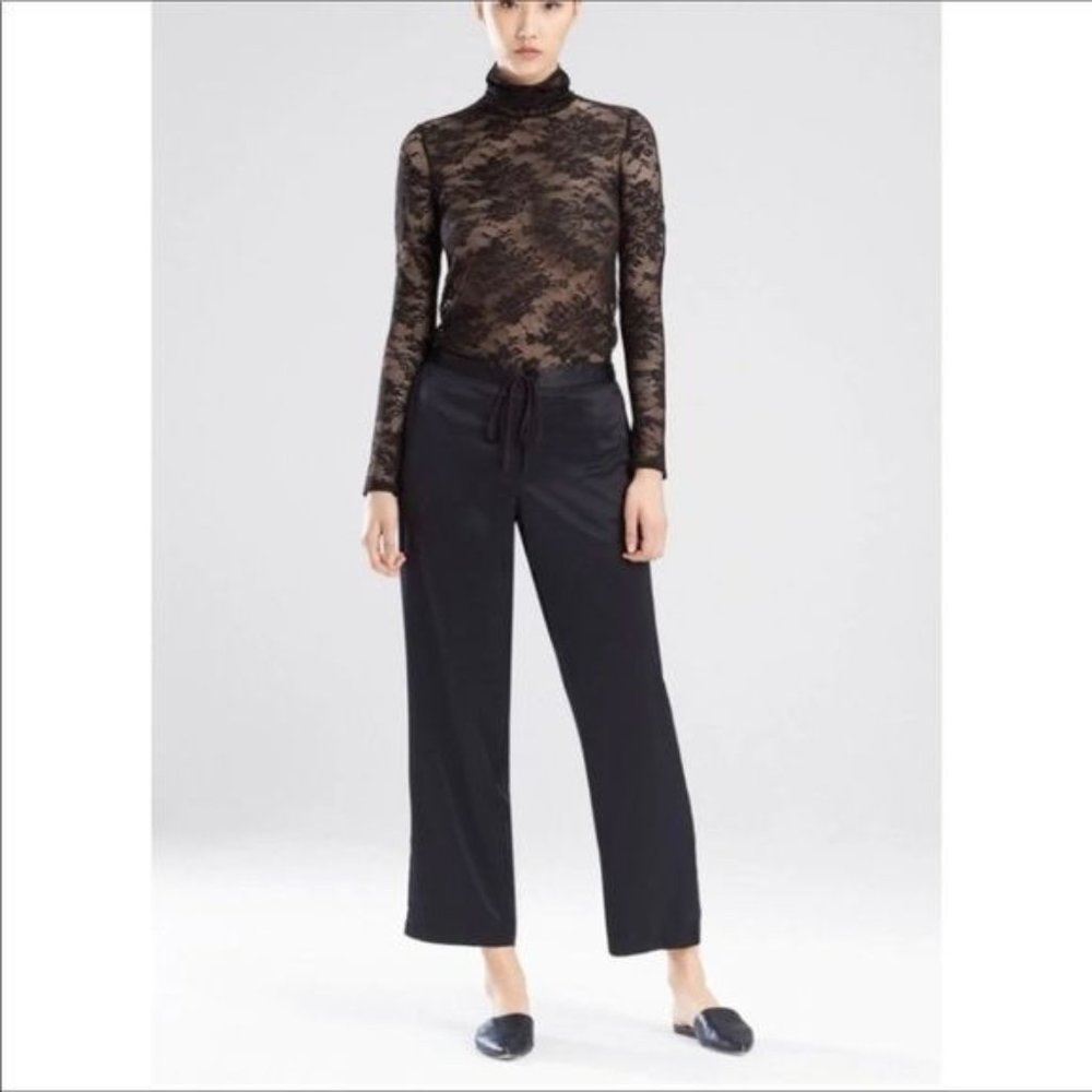 Natori feather elements black satin pajama pant size m- needs repair